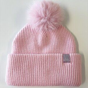 NWT VICTORIA'S SECRET BLING PATCH POM BEANIE ~ PRETTY BLOSSOM PINK